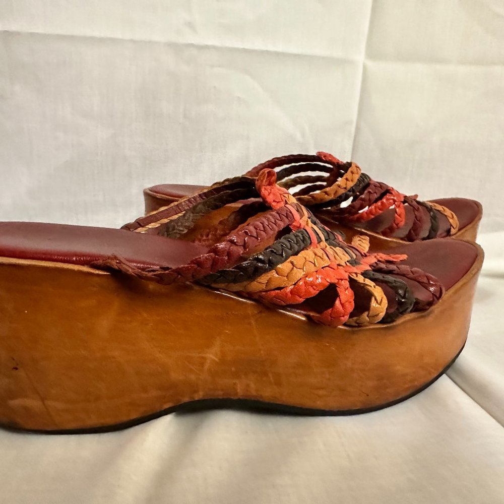 Stephane Kelian Platform Sandal w/Braided Brown/Burnt Red/Tan Leather uppers